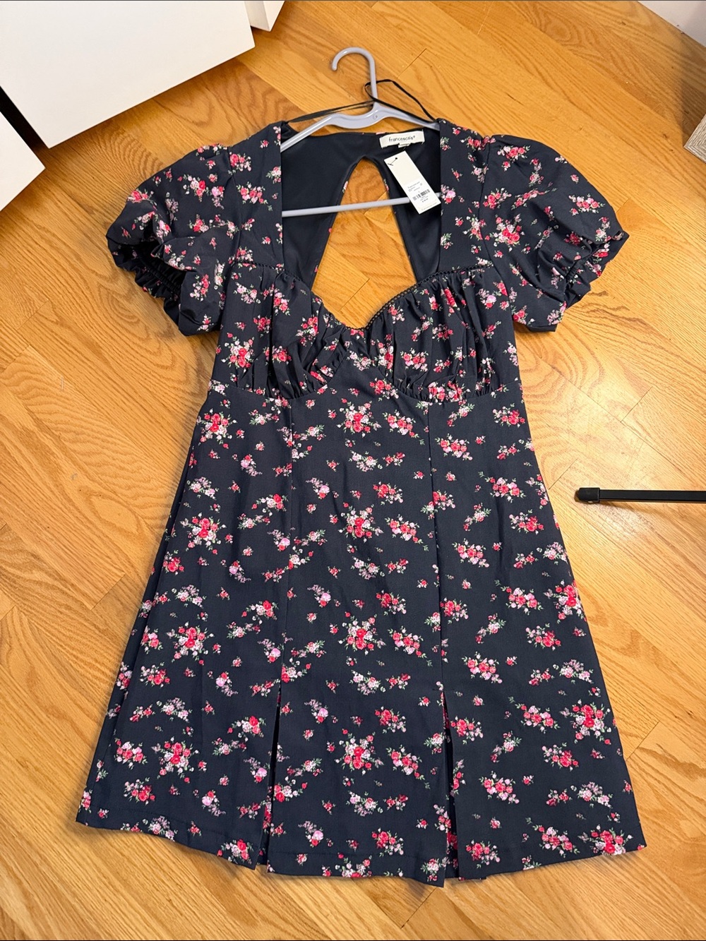 Francesca's Collections Navy Mini Dress with Pink Floral Print